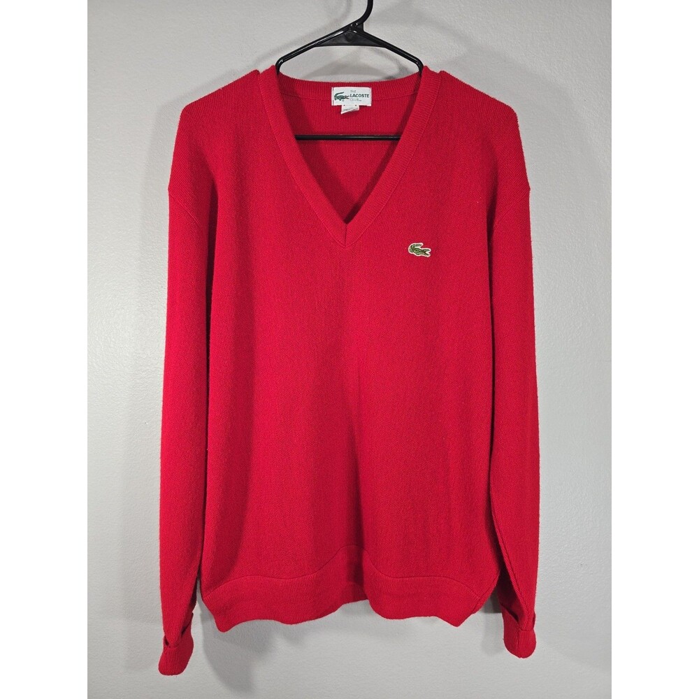 Vintage The Lacoste Club Sweater Men's Size XL Acrylic Long Sleeve Red 80s BZ